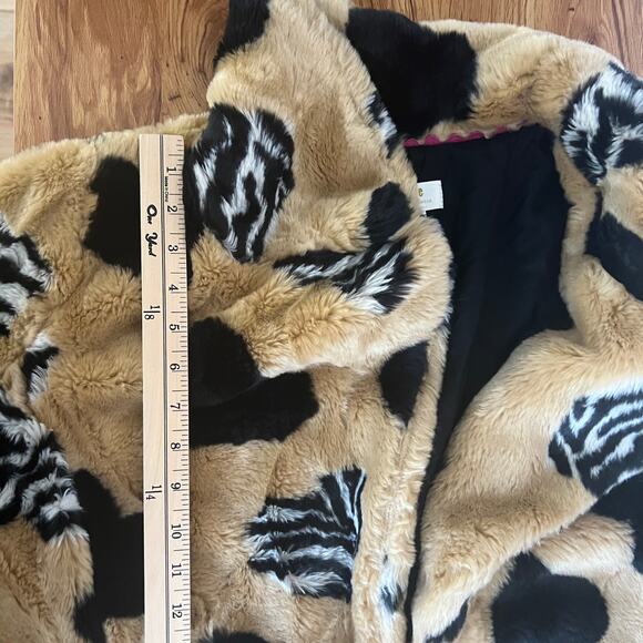 Maeve Faux Fur Zebra And Black Heart Print Coat Size S - Picture 9 of 12